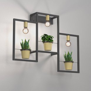 Luminex Flores wandlamp, 3-lamps, zwart/goud, met stekker