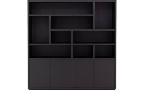 Goossens Buffetkast Barcelona, 4 deuren 9 open vakken (verticale layout), zwart eiken, 208 x 212 x 45 cm, stijlvol landelijk