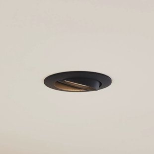 Prios plafond inbouwlamp Fibur, zwart, aluminium, Ø 8,2 cm