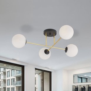 EMIBIG LIGHTING Plafondlamp Magnum, 4-lamps, opaalwit/goud/zwart, glas