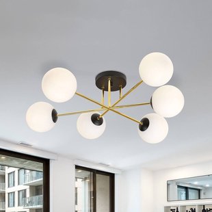 EMIBIG LIGHTING Plafondlamp Magnum, 6-lamps, opaalwit/goud/zwart, glas