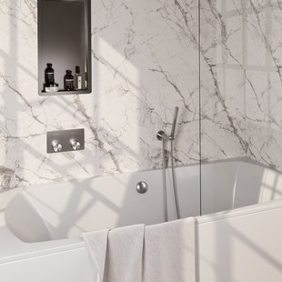 Inbouwthermostaat set Brauer Carving Met Drukknoppen Incl Baduitloop en Afvoer RVS (Keuze Handdouche)