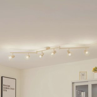 Lindby plafondlamp Piena, beige, 6-lamps, metaal, 150cm