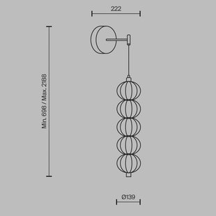 Maytoni LED wandlamp Golden Cage, hoogte 218,8 cm, metaal