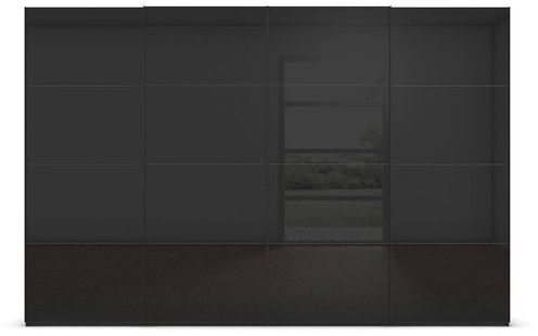 Goossens Excellent Kledingkast Finca Glans Glas, Slaapkamerkast 360 cm breed, 236 cm hoog, 4x 4 paneel glas schuifdeuren