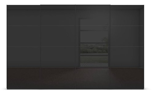 Goossens Excellent Kledingkast Finca Glans Glas, Slaapkamerkast 400 cm breed, 223 cm hoog, 4x 4 paneel glas schuifdeuren