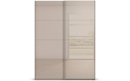 Goossens Excellent Kledingkast Finca Glans Glas, Slaapkamerkast 160 cm breed, 236 cm hoog, 2x 4 paneel glas schuifdeuren