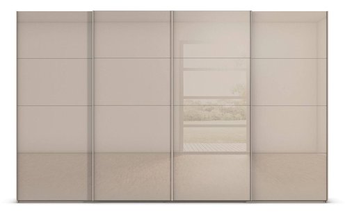 Goossens Excellent Kledingkast Finca Glans Glas, Slaapkamerkast 360 cm breed, 223 cm hoog, 4x 4 paneel glas schuifdeuren