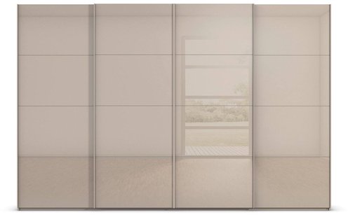 Goossens Excellent Kledingkast Finca Glans Glas, Slaapkamerkast 400 cm breed, 236 cm hoog, 4x 4 paneel glas schuifdeuren