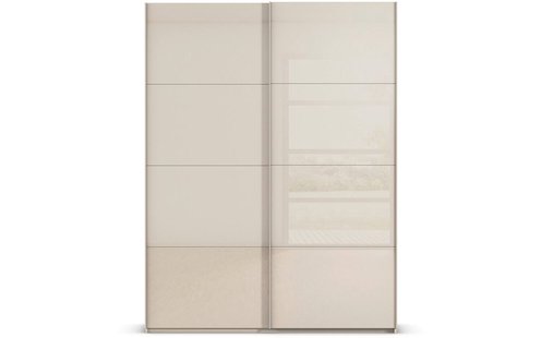 Goossens Excellent Kledingkast Finca Glans Glas, Slaapkamerkast 160 cm breed, 236 cm hoog, 2x 4 paneel glas schuifdeuren