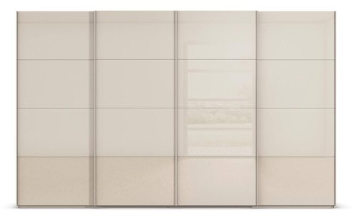 Goossens Excellent Kledingkast Finca Glans Glas, Slaapkamerkast 320 cm breed, 223 cm hoog, 4x 4 paneel glas schuifdeuren