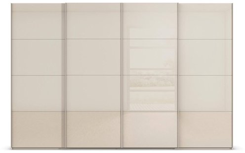 Goossens Excellent Kledingkast Finca Glans Glas, Slaapkamerkast 320 cm breed, 236 cm hoog, 4x 4 paneel glas schuifdeuren