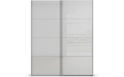 Goossens Excellent Kledingkast Finca Glans Glas, Slaapkamerkast 160 cm breed, 223 cm hoog, 2x 4 paneel glas schuifdeuren