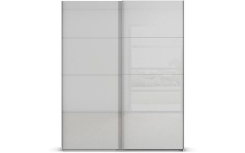 Goossens Excellent Kledingkast Finca Glans Glas, Slaapkamerkast 180 cm breed, 223 cm hoog, 2x 4 paneel glas schuifdeuren