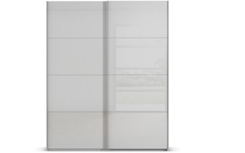 Goossens Excellent Kledingkast Finca Glans Glas, Slaapkamerkast 200 cm breed, 223 cm hoog, 2x 4 paneel glas schuifdeuren