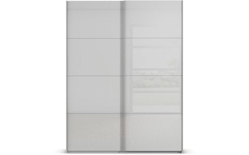 Goossens Excellent Kledingkast Finca Glans Glas, Slaapkamerkast 200 cm breed, 236 cm hoog, 2x 4 paneel glas schuifdeuren