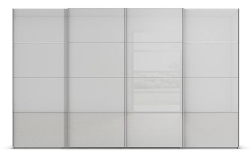 Goossens Excellent Kledingkast Finca Glans Glas, Slaapkamerkast 360 cm breed, 223 cm hoog, 4x 4 paneel glas schuifdeuren