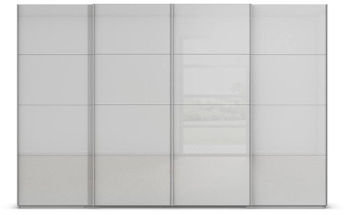 Goossens Excellent Kledingkast Finca Glans Glas, Slaapkamerkast 400 cm breed, 236 cm hoog, 4x 4 paneel glas schuifdeuren