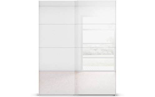 Goossens Excellent Kledingkast Finca Glans Glas, Slaapkamerkast 160 cm breed, 223 cm hoog, 2x 4 paneel glas schuifdeuren