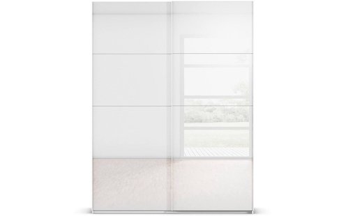 Goossens Excellent Kledingkast Finca Glans Glas, Slaapkamerkast 160 cm breed, 236 cm hoog, 2x 4 paneel glas schuifdeuren