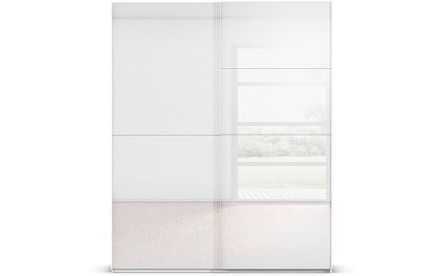 Goossens Excellent Kledingkast Finca Glans Glas, Slaapkamerkast 180 cm breed, 223 cm hoog, 2x 4 paneel glas schuifdeuren