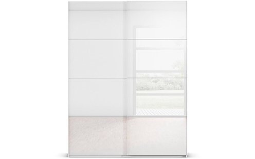 Goossens Excellent Kledingkast Finca Glans Glas, Slaapkamerkast 180 cm breed, 236 cm hoog, 2x 4 paneel glas schuifdeuren