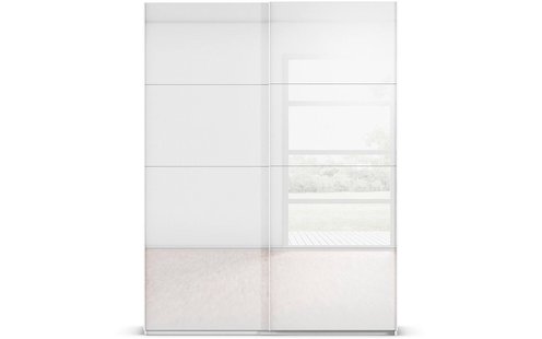 Goossens Excellent Kledingkast Finca Glans Glas, Slaapkamerkast 200 cm breed, 236 cm hoog, 2x 4 paneel glas schuifdeuren