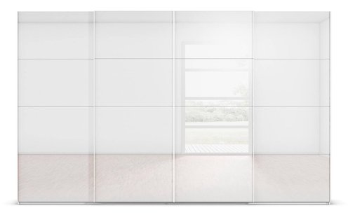 Goossens Excellent Kledingkast Finca Glans Glas, Slaapkamerkast 360 cm breed, 223 cm hoog, 4x 4 paneel glas schuifdeuren