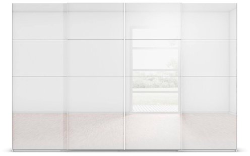 Goossens Excellent Kledingkast Finca Glans Glas, Slaapkamerkast 400 cm breed, 236 cm hoog, 4x 4 paneel glas schuifdeuren