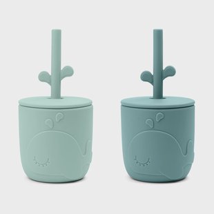 Done by deer Wally beker met peekaboo rietje 2-pack Blauw