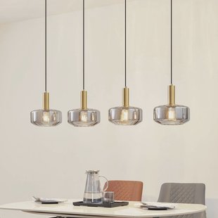 Lindby hanglamp Hildur, 4-lamps, 118 cm, rookgrijs, glas