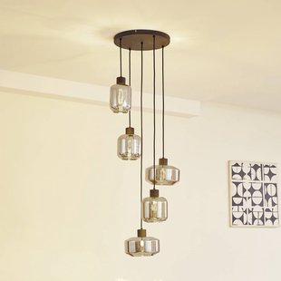 Lindby hanglamp Hildur, Ø 35 cm, rookgrijs, glas, E27