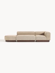Modulaire chaise longue Natalie van teddy-boucl&eacute; met poef (links/rechts)