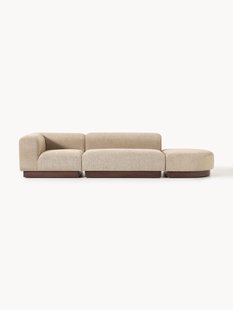 Modulaire chaise longue Natalie van teddy-boucl&eacute; met poef (links/rechts)