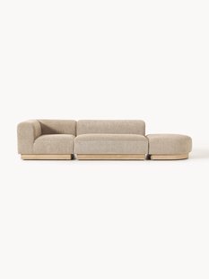 Modulaire chaise longue Natalie van teddy-boucl&eacute; met poef (links/rechts)