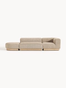 Modulaire chaise longue Natalie van teddy-boucl&eacute; met poef (links/rechts)