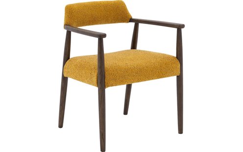 Goossens Eetkamerstoel Jesper geel stof met armleuning,