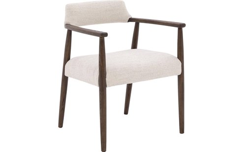 Goossens Eetkamerstoel Jesper beige stof met armleuning,