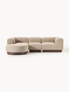 Modulaire bank Natalie (3-zits) uit teddy-boucl&eacute; met poef (links/rechts)