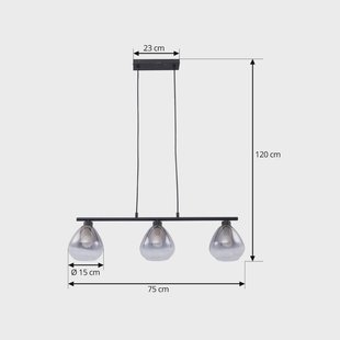 Hanglamp Lindby, zwart, glas, lengte 75 cm