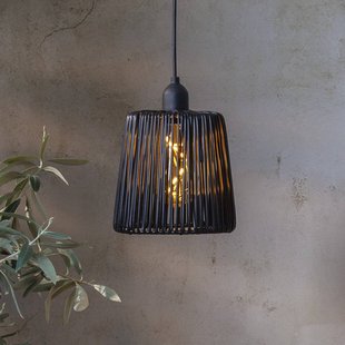 STAR TRADING LED buiten hanglamp Twine zwart plastic Ø 15cm batterij