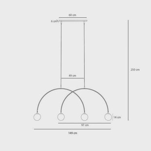 ALDEX Hanglamp Una 4, metaal, glas, 4-lamps, koraalrood