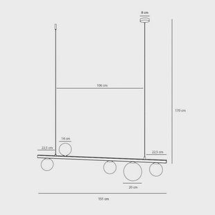 ALDEX Hanglamp Garda 5, balk, metaal, glas, zwart, 5-lamps.