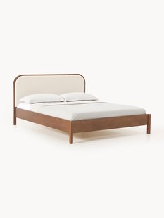 Houten bed Jones met hoofdeinde van boucl&eacute;