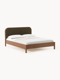Houten bed Jones met hoofdeinde van boucl&eacute;