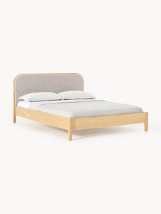 Houten bed Jones met hoofdeinde van boucl&eacute;