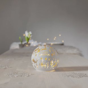 STAR TRADING LED lichtbol Vrolijk kerstfeest Ø 12cm wit glas op batterijen