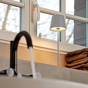 Sigor LED-acculamp Nuindie, USB-C, grijs, IP54, dimbaar