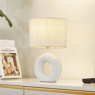 Lindby Kody tafellamp, beige, textiel, keramiek, 37 cm