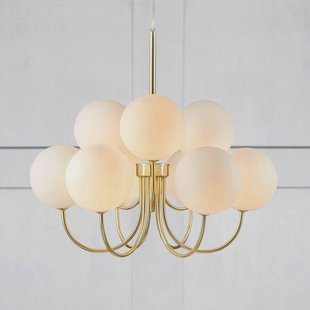 Markslöjd Hanglamp Bianco, 9-lamps, goud/wit, glas, G9